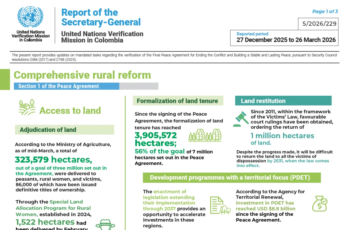 Infographic Report of the Secretary-General on the UN Verification Mission in Colombia  S/2026/229